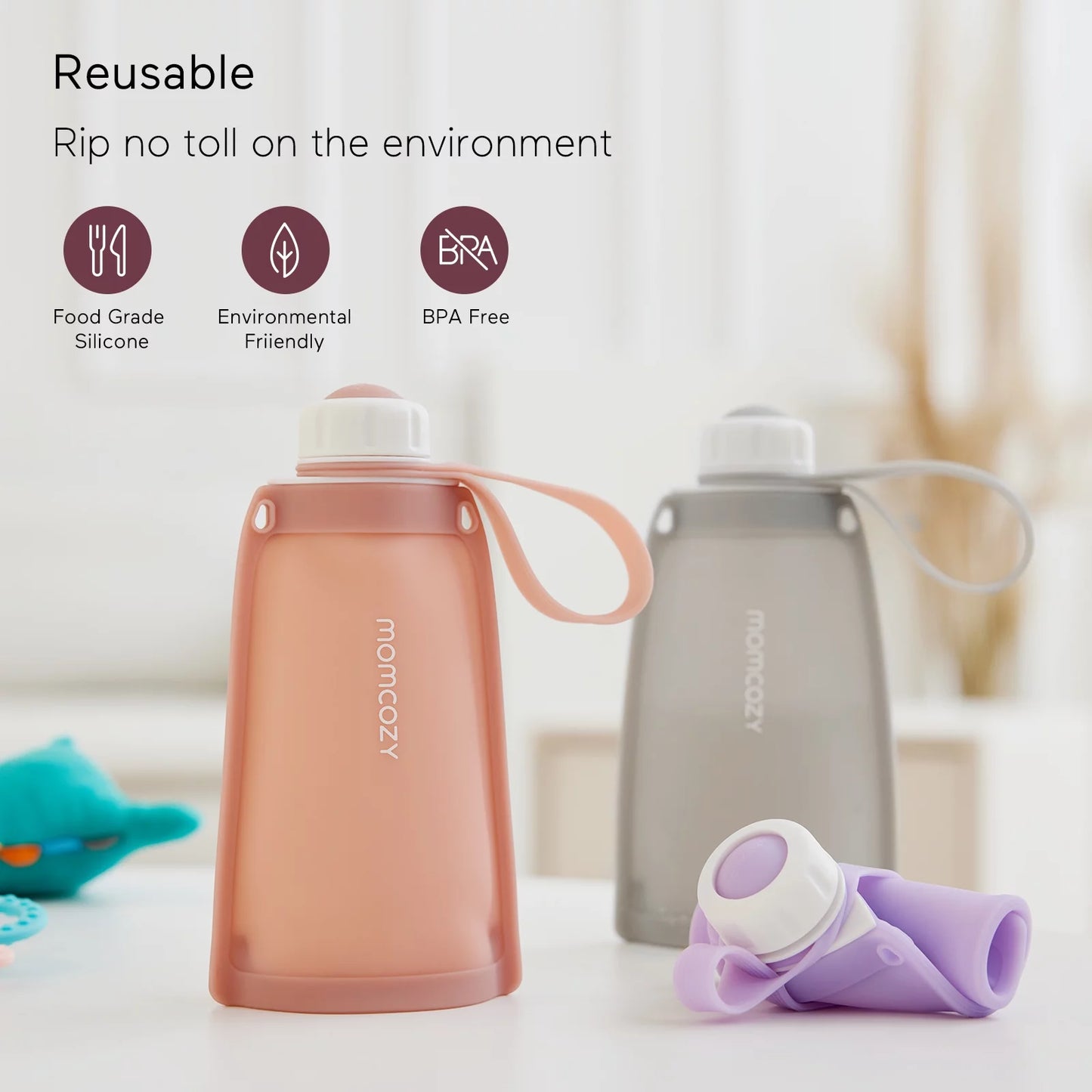 No Leak Silicone Breastmilk Storage Bags, Reusable Breastmilk Bags, 8.5Oz/250Ml 5Pcs