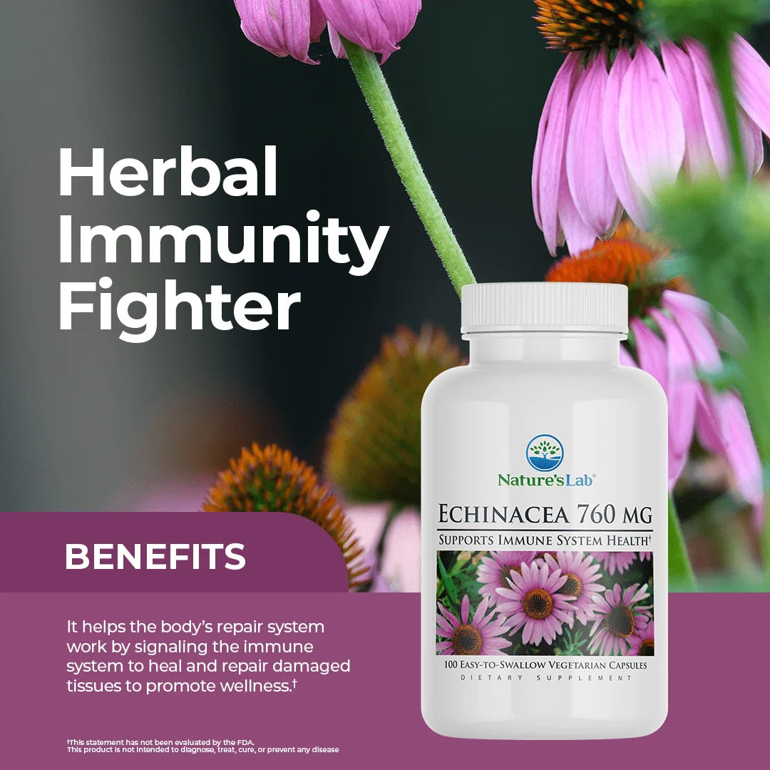 Echinacea 760Mg Dietary Supplement - 100 Capsules (50 Day Supply) - Powerful All Natural Immune System Support* - Non-Gmo, Gluten Free