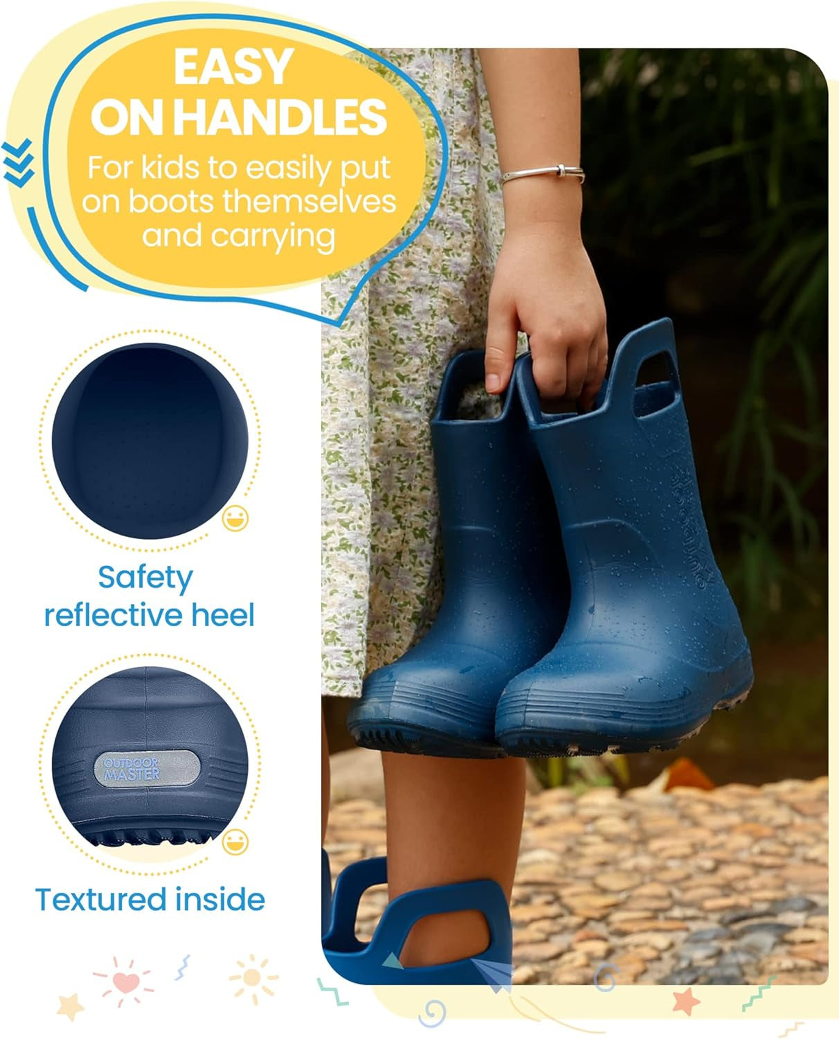 Kids Toddler Rain Boots, Lightweight, Easy to Clean for Boys Girls