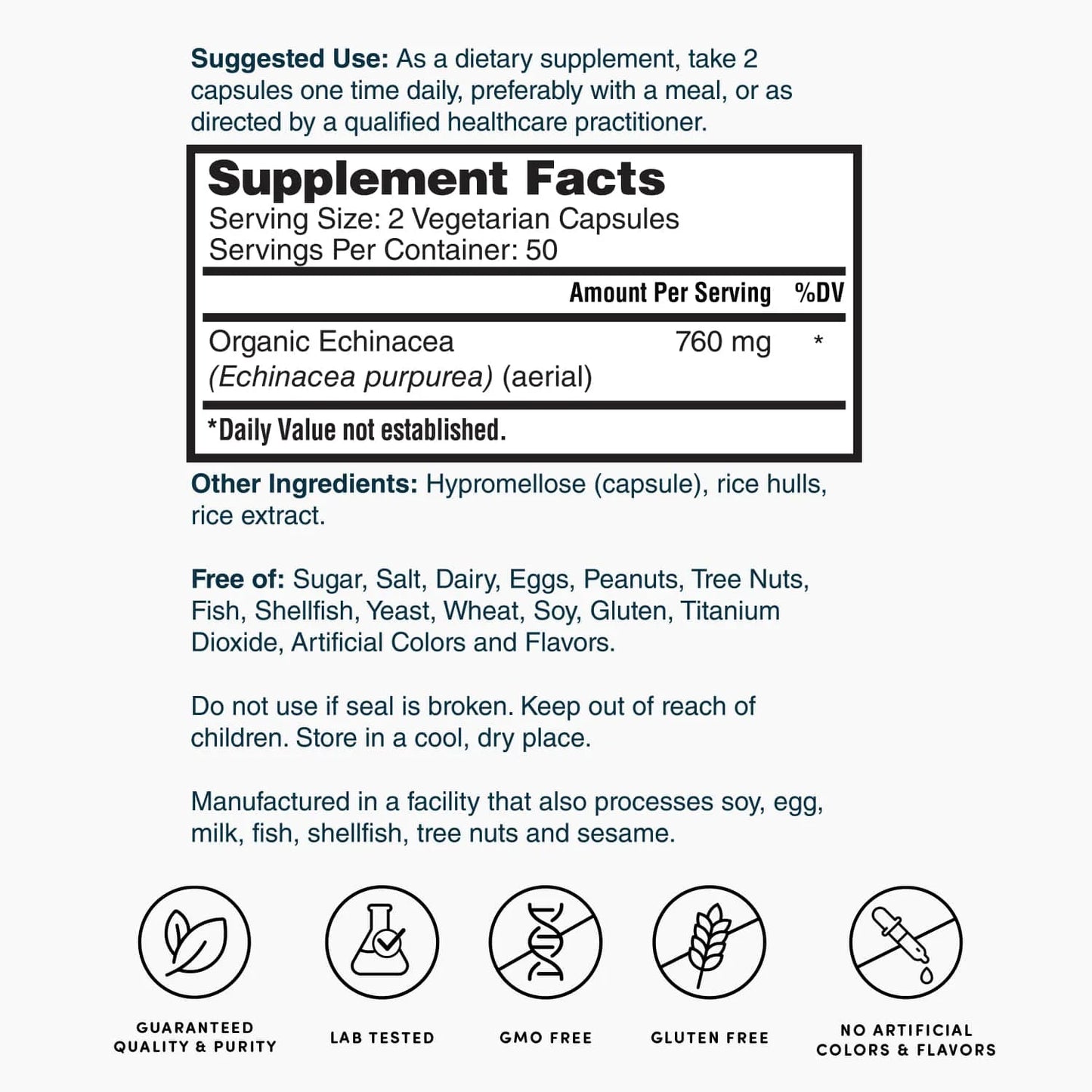 Echinacea 760Mg Dietary Supplement - 100 Capsules (50 Day Supply) - Powerful All Natural Immune System Support* - Non-Gmo, Gluten Free