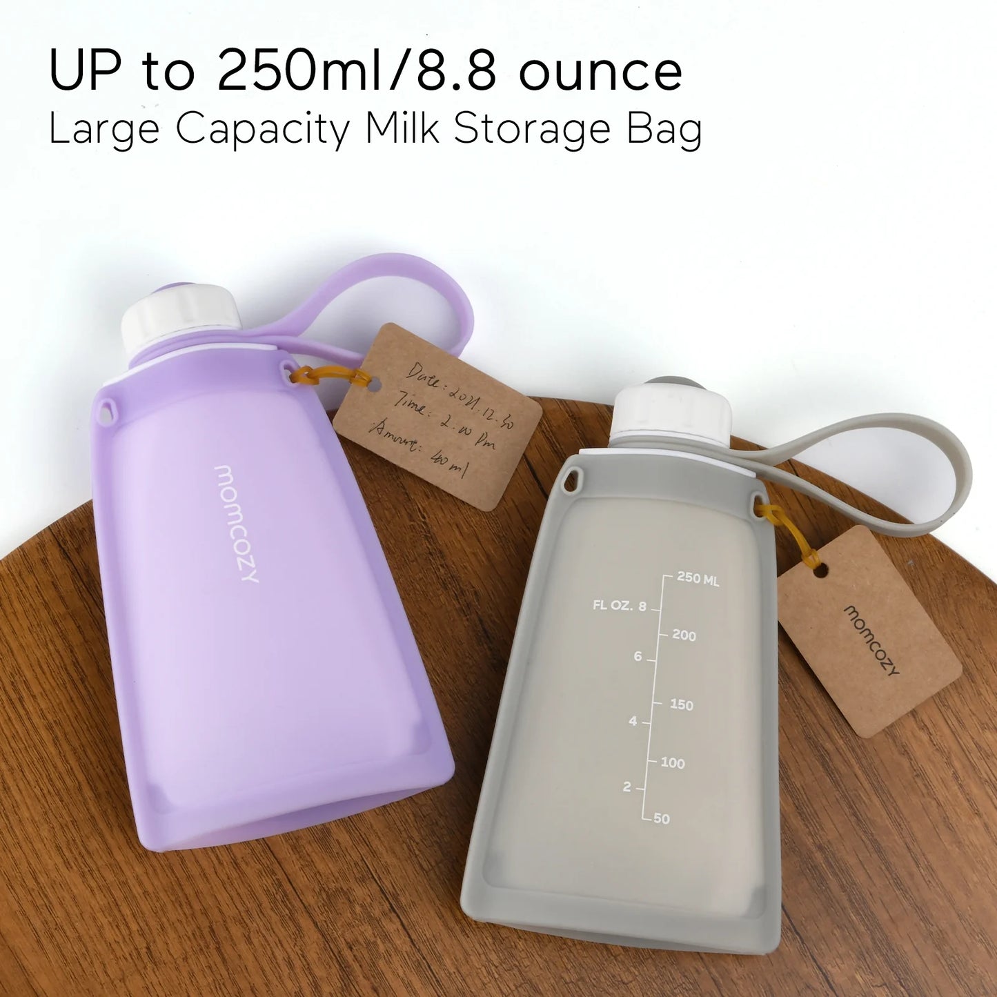 No Leak Silicone Breastmilk Storage Bags, Reusable Breastmilk Bags, 8.5Oz/250Ml 5Pcs