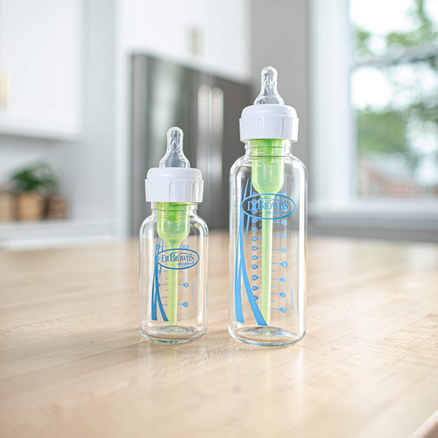Natural Flow Anti-Colic Options+ Narrow Glass Baby Bottle, 4Oz/120Ml, Level 1 Nipples, 0M+, 2 Pack