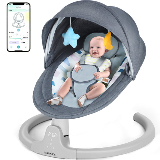 Baby Swing for Infants - APP Remote Bluetooth Control, 5 Speed Settings, 10 Lullabies, USB Plug (Blue)
