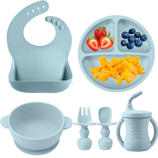 12-Piece Silicone Baby Feeding Set with Adjustable Bib, Suction Bowl, Straw Cup