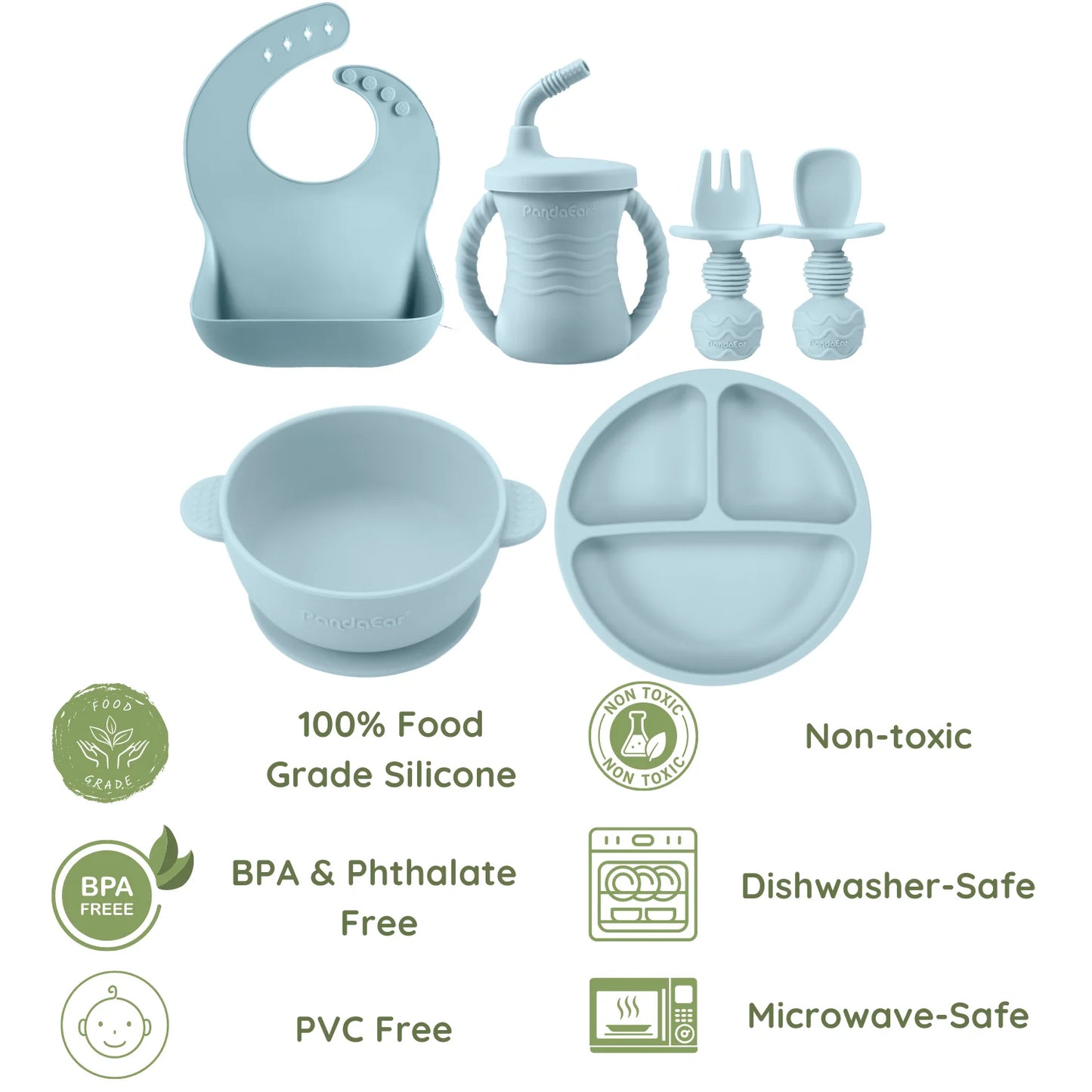 12-Piece Silicone Baby Feeding Set with Adjustable Bib, Suction Bowl, Straw Cup